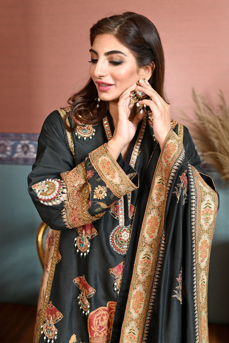 Majestic Black Pant Suit with Golden Gota Patti Work